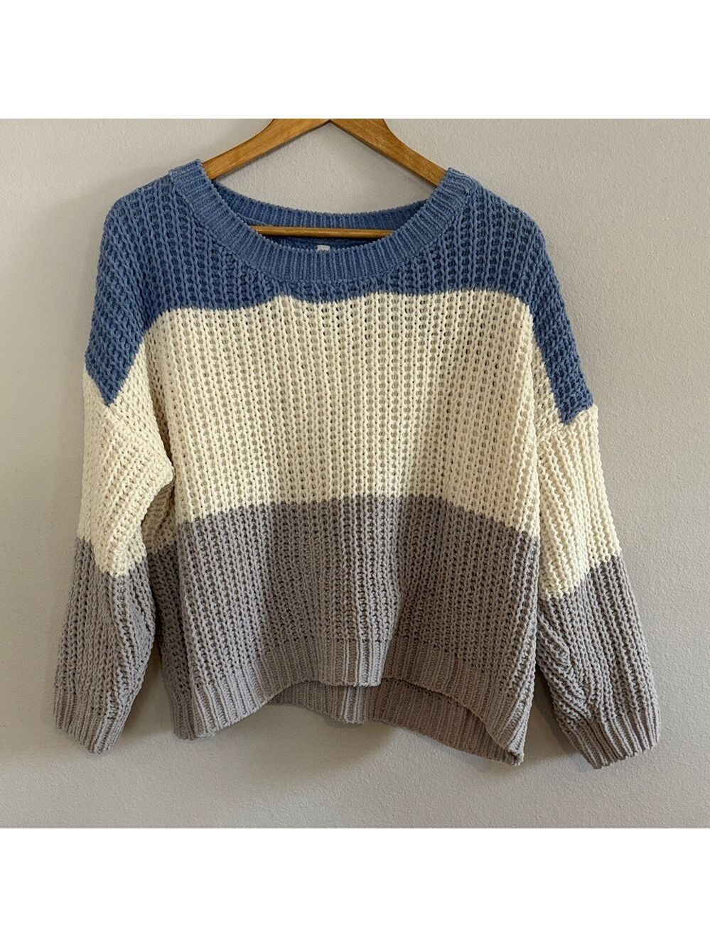 Glam Colorblock Sweater - Blue, Cream, Gray[SG0390]